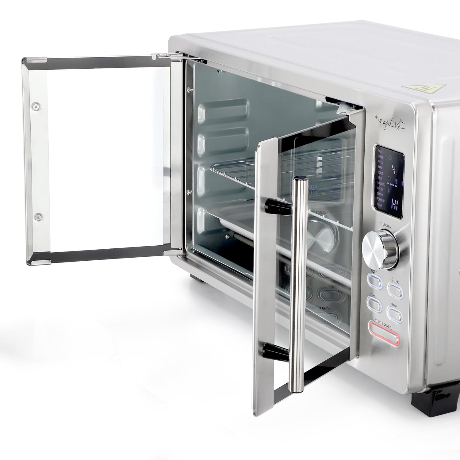 MegaChef 30 Quart Digital French Door Multi-Function Convection Toaster Oven with Rotisserie Set & Toast, Bagel, Pizza, Bake, Roast, Broil, Cookies, Dehydrate & More Presets