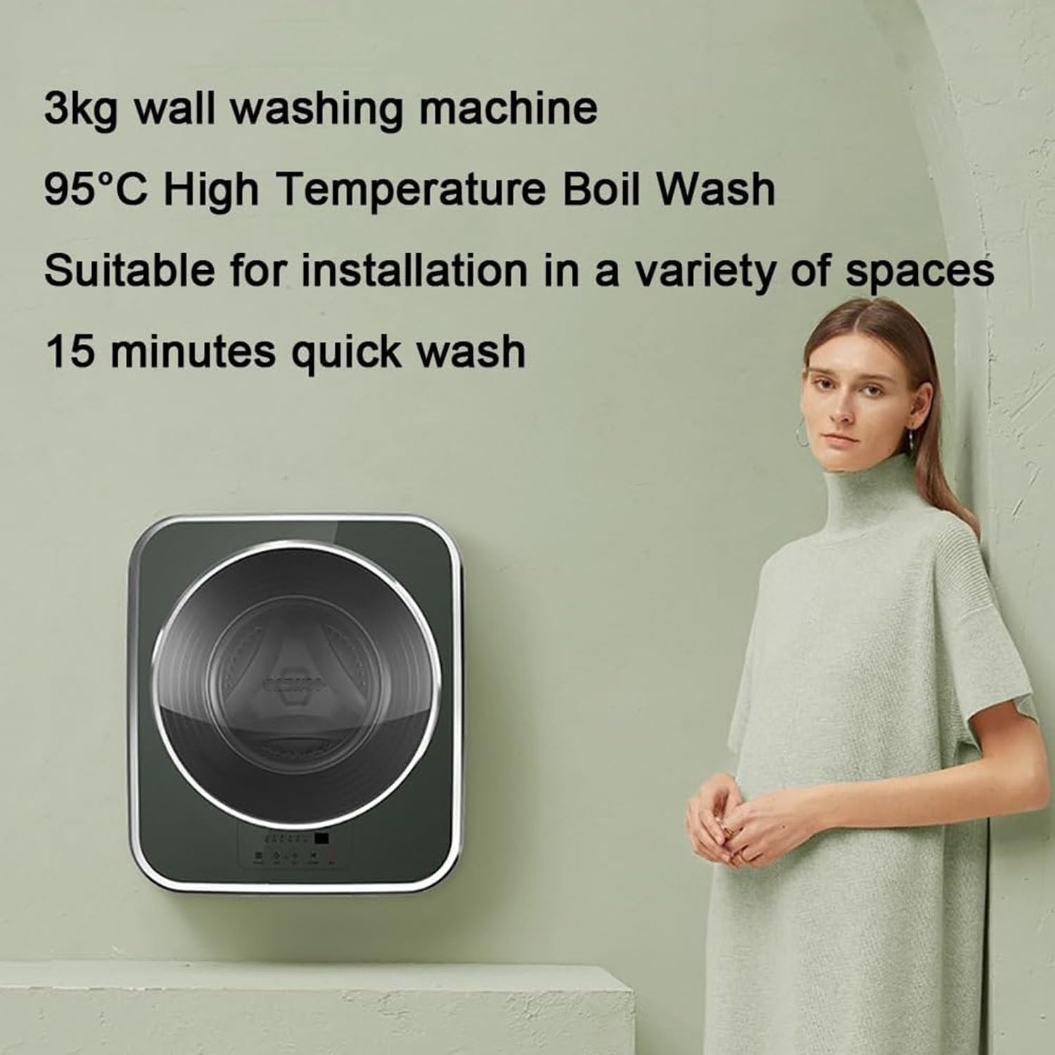 Portable Clothes Washing Machines Wall Mounted Mini Washing Machine Portable Fully Automatic Front Drum Washing Machine Washing Capacity 3kg for Dormitory Travel Washing Machine
