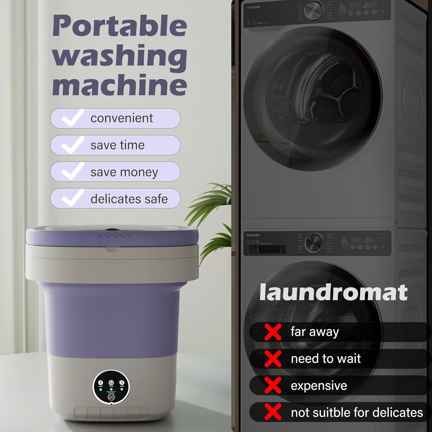 Portable Washing Machine, 7L/12L Upgraded Mini Washing Machine, Suitable for Small Clothes, Foldable Laundry Machine, Ideal for Dorm, Home, Hotel, Camping and Travel (Purple, 12L)