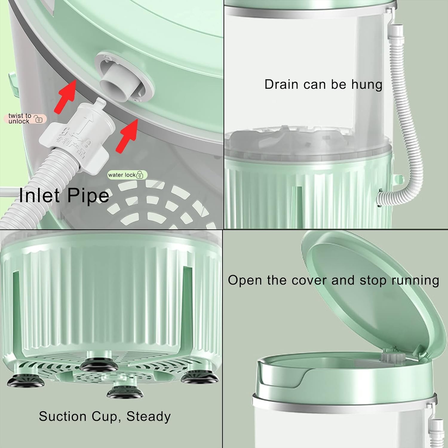 Portable Washing Machine, Mini Washer, Underwear Bucket Washing Machine, for Apartments, Dormitories, Camping, Rv (Color : Green)