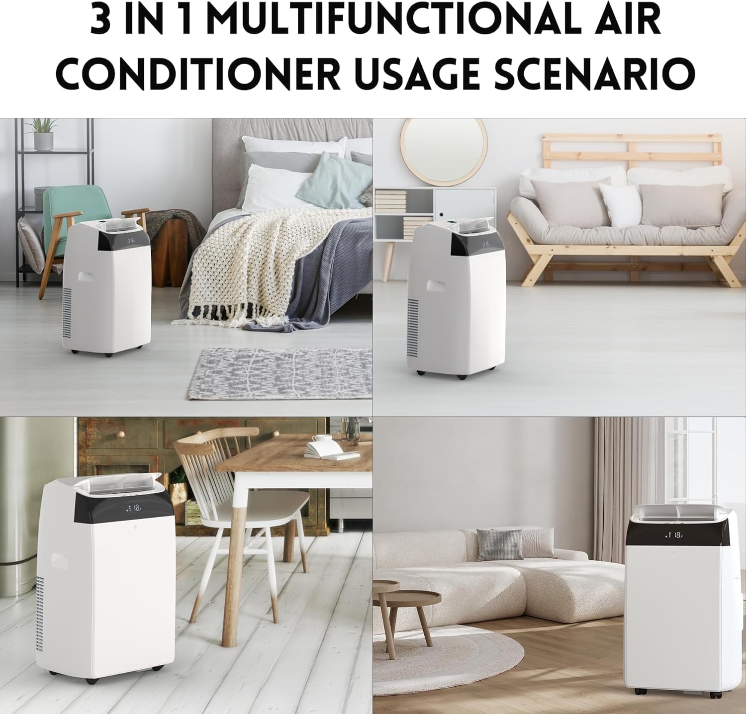 12,000 BTU Portable Air Conditioner for 550 Sq Ft - 3-In-1 AC Unit with Cooling, Dehumidifier & Fan Modes, Remote Control, 24H Timer, Installation Kit for Home, Office & Dorm