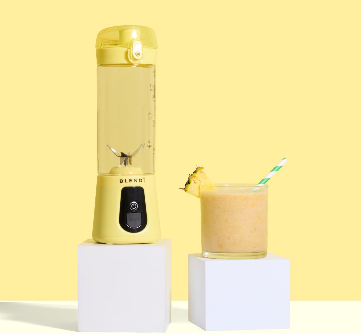 BLENDi Pro+ Portable Blender (17.5oz, Lemon) – Upgraded Ice Crushing 120W Motor, USB-C Rechargeable, Cordless Personal Blender Smoothies & Shakes – BPA-Free, Self-Cleaning, Travel-Friendly (NEW)