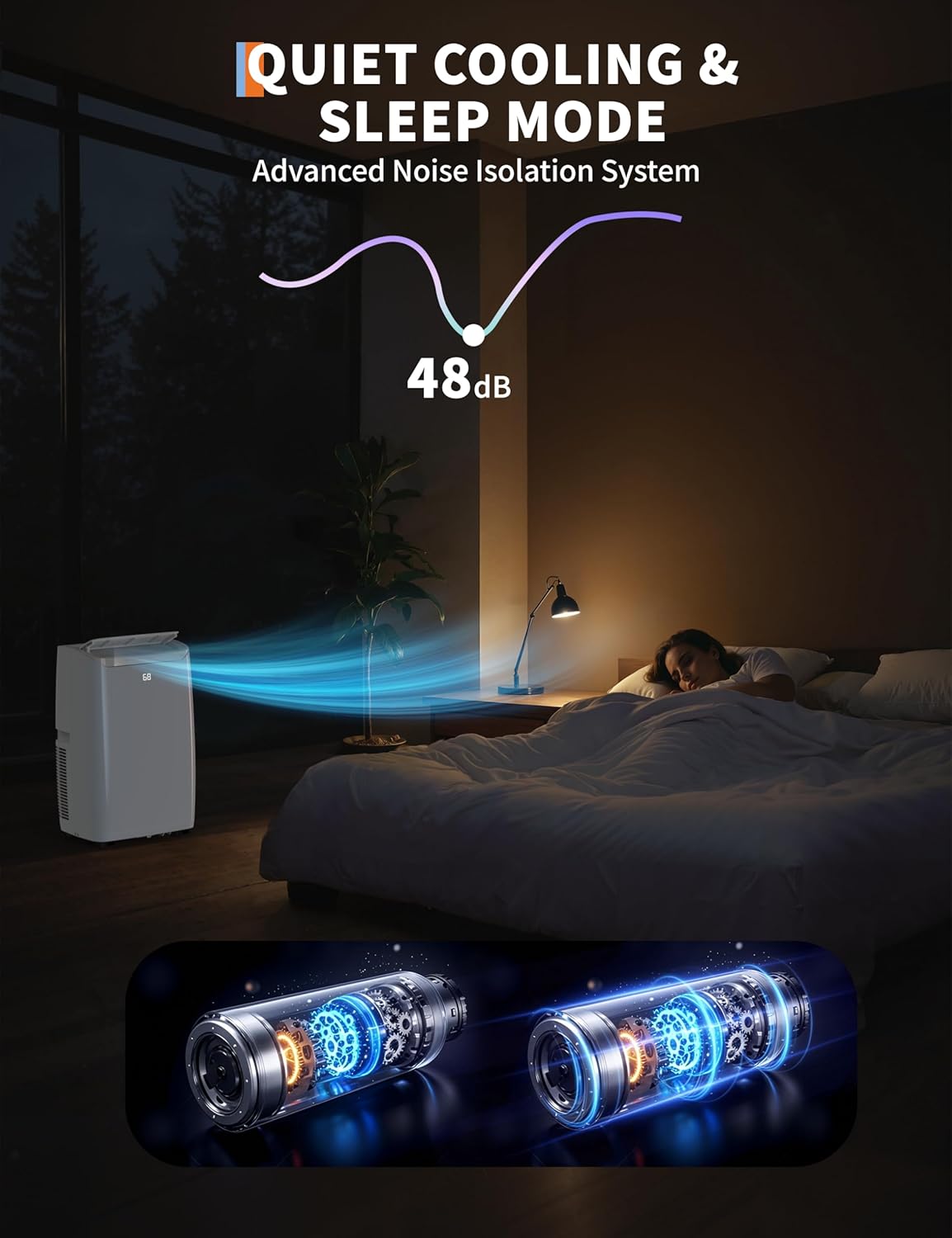 14000Btu Portable Air Conditioner with Cooling/Dehumidify/Fan Mode Cools up to 750 Sq.Ft, 3 in-1 Quiet Portable AC Unit 3 Speed, Auto Swing, 24H Timer for Large Room