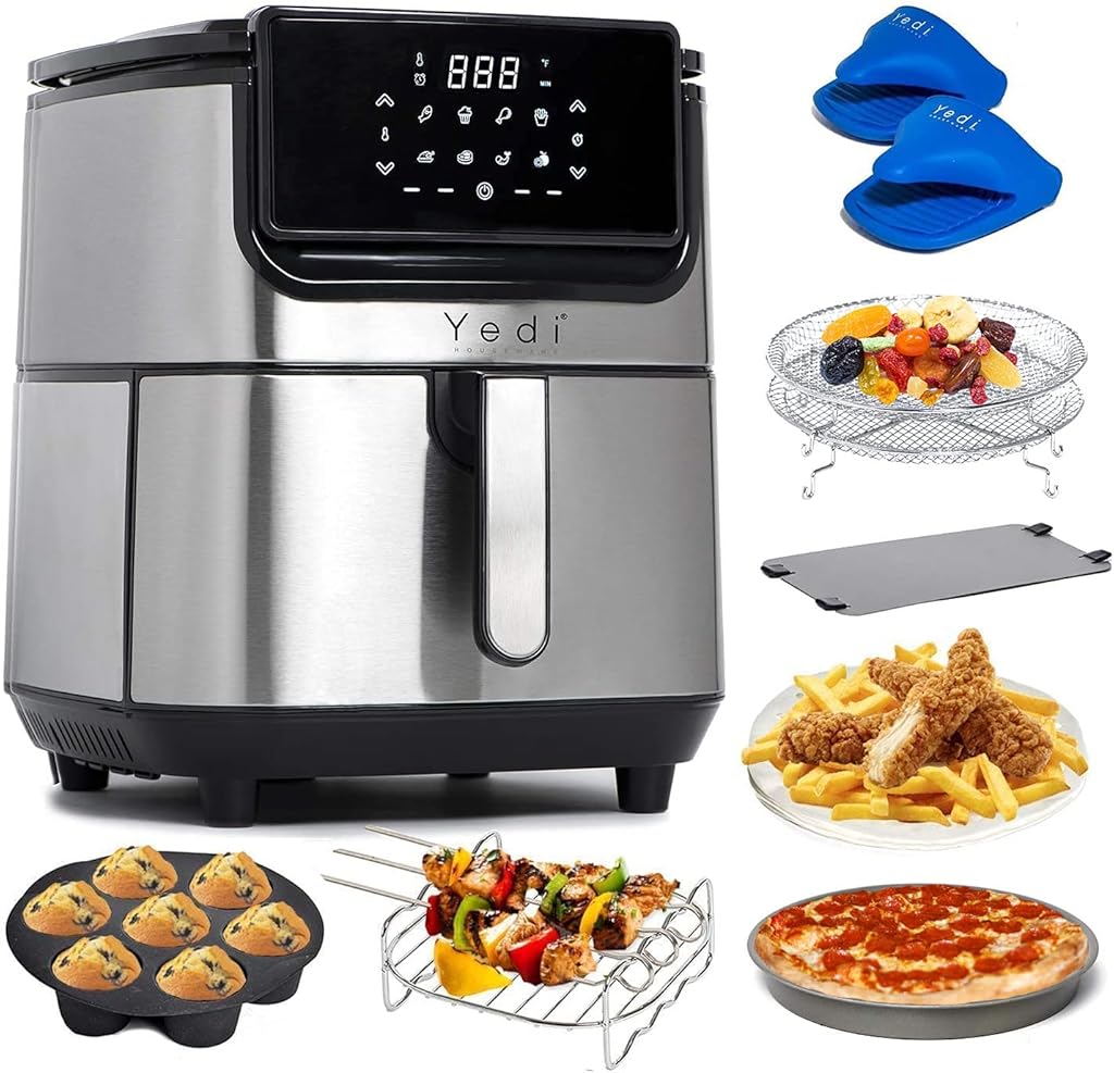 Yedi Evolution Air Fryer, 6.8 Quart, Stainless-Steel Finish, Ceramic Cooking Basket, with Deluxe Accessory Kit and Recipe Book