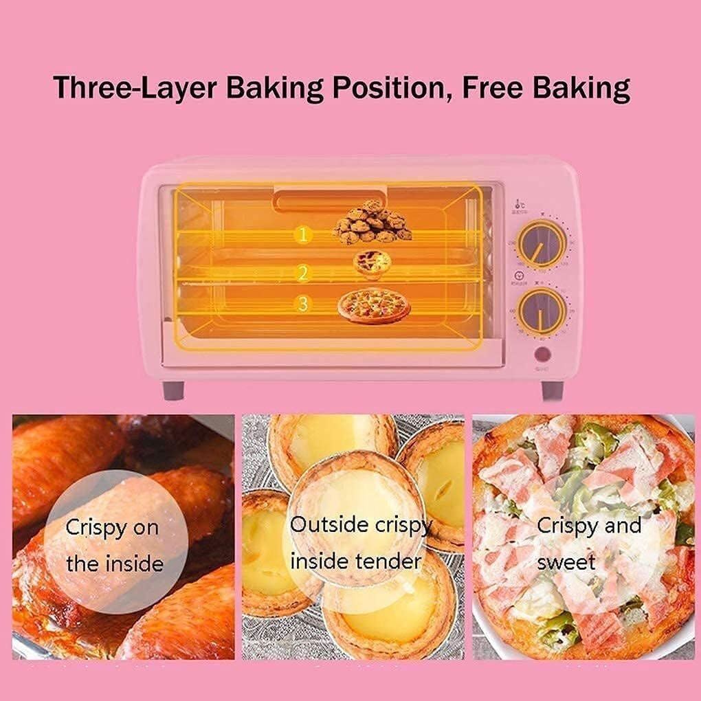 Mini Oven 9L, Air Fryer, Convection Toaster Oven, 0-230C, 60 Min Timer, 3 Shelves, Stainless Steel Heating, 3 Accessories, Ideal for Caravans & Dormitories