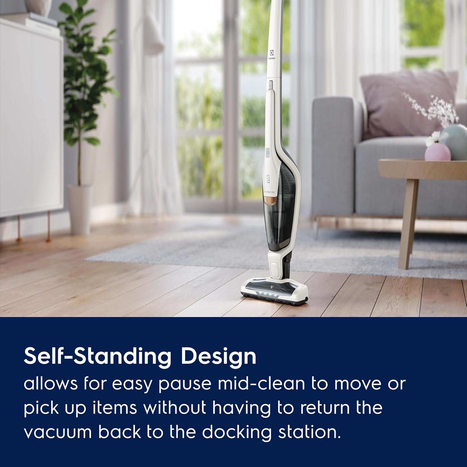 Electrolux Ergorapido Cordless 2-in-1 Vacuum Cleaner with High Suction Power and 180° EasySteer Mobility, 48-Minute Run Time, 2 Power Modes, Satin White