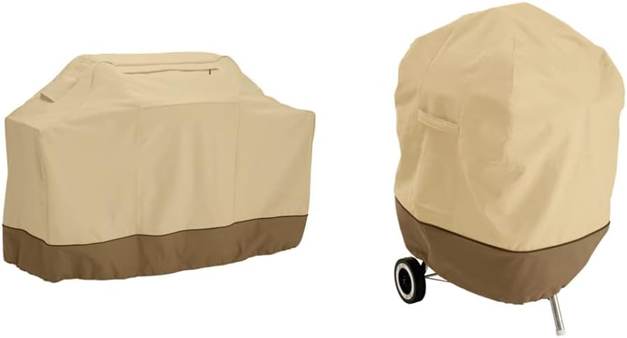 Classic Accessories Veranda Water-Resistant 58 Inch BBQ Grill Cover & Veranda Water-Resistant 26.5 Inch Kettle BBQ Grill Cover,Pebble