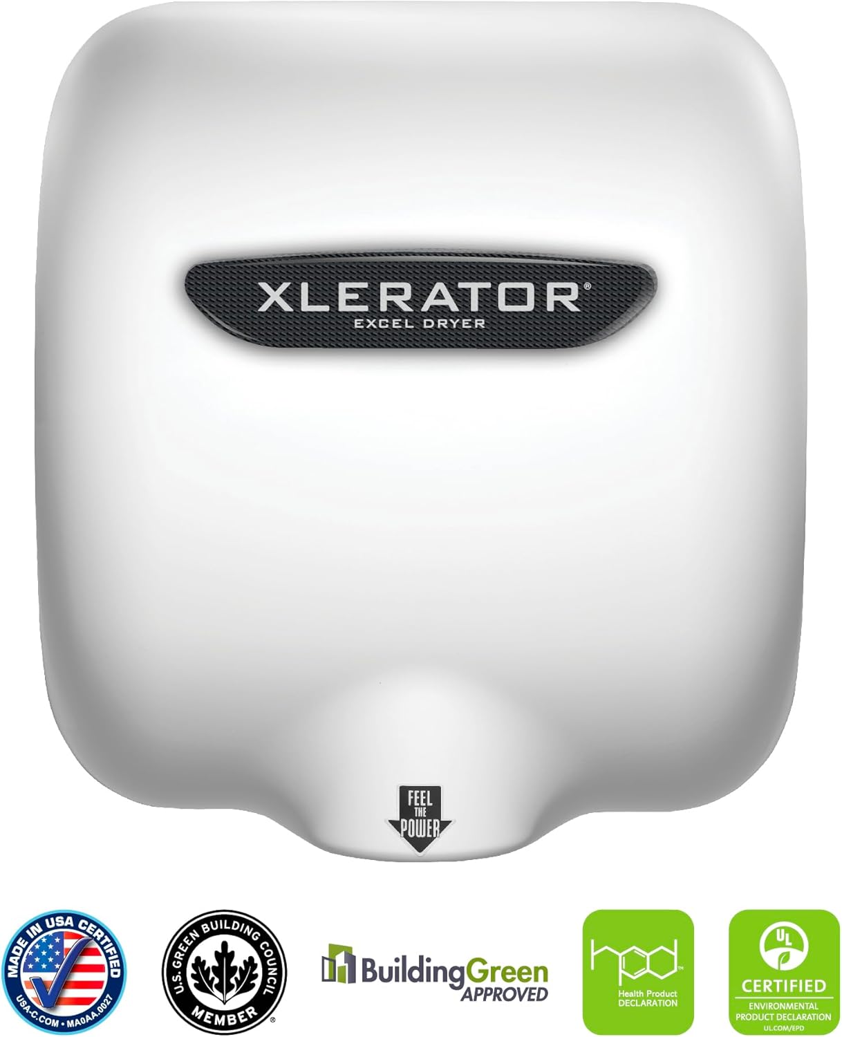 XLERATOR XL-BW Automatic High Speed Hand Dryer with White Thermoset (BMC)Cover and 1.1 Noise Reduction Nozzle, 12.5 A, 110/120 V