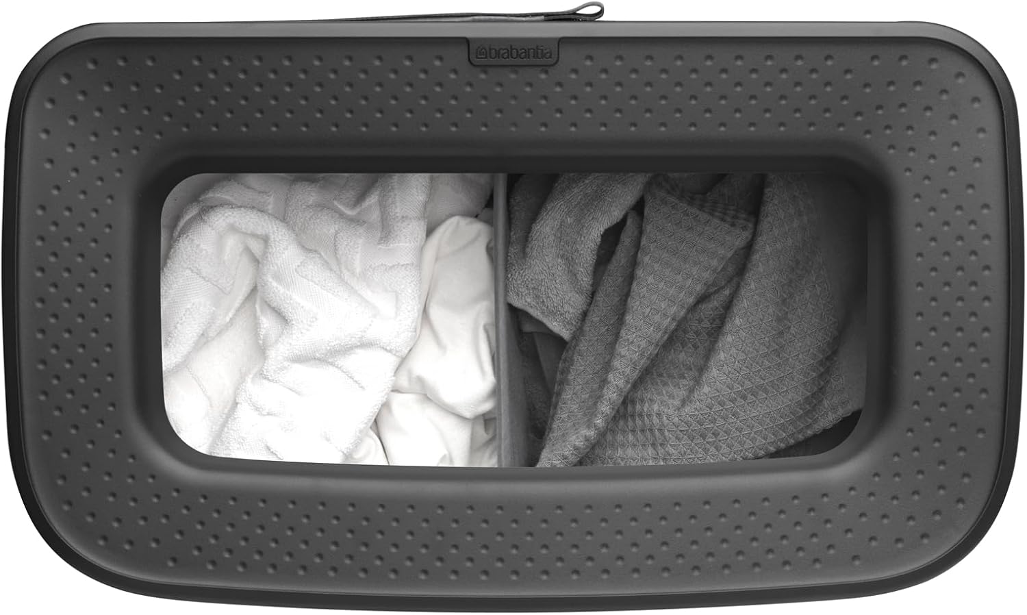 Brabantia Bo Laundry Hamper Hi (White) 2 Compartment Removable Laundry Bag 2 x 12 Gal, Ventilated Stylish Dirty Clothes Holder, Flat Back, Off-the Ground, Anti-Rust Materials for Bathroom Use