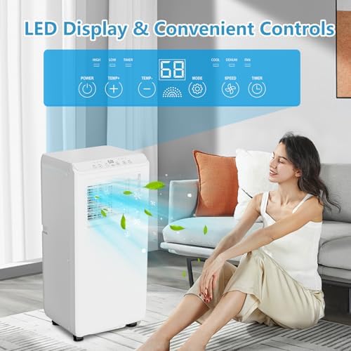 8000 Btu Portable Air Conditioner with Remote Control for Room Up to 350 Sq. Ft., 3 In 1 Freestanding AC Unit with Cooling, Dehumidifier, Fan Function, Compact AC with Installation Kit for Home