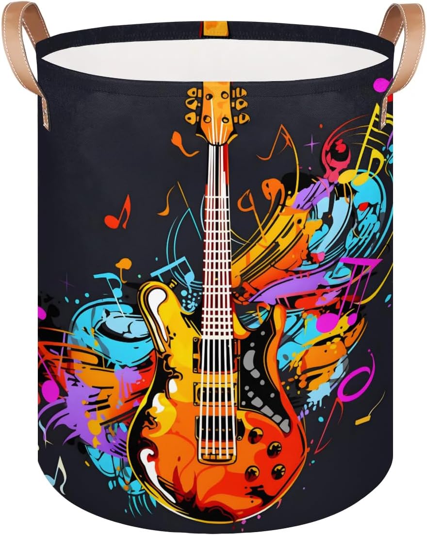 Guitar Music Note Laundry Basket Guitar Music Note Laundry Hamper Collapsible Waterproof Storage Bins Clothes Storage Basket for Dorm Family Toys Storage