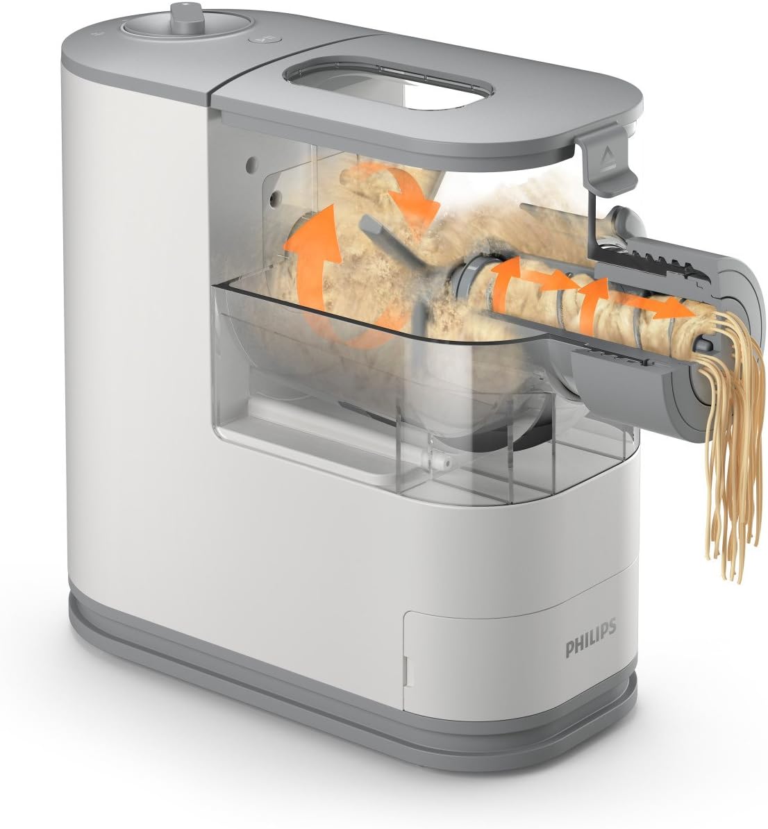 Philips Kitchen Appliances Compact Pasta and Noodle Maker, Viva Collection, Comes with 3 Default Classic Pasta Shaping Discs, Fully Automatic, Recipe Book, Small, White (HR2370/05)