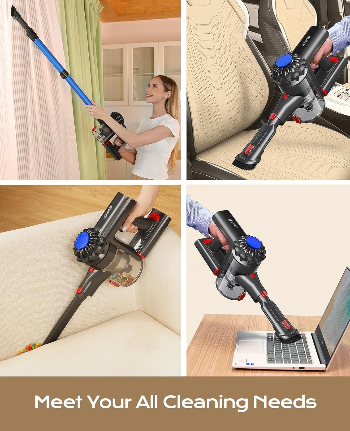 Cordless Vacuum Cleaner, 45Mins Powerful Vacuum Cleaners for Home, Lightweight Stick Vacuum Cordless with Advanced Green Light Tech, Rechargeable Battery Vacuum for Carpet,Pet Hair,Hardwood Floor