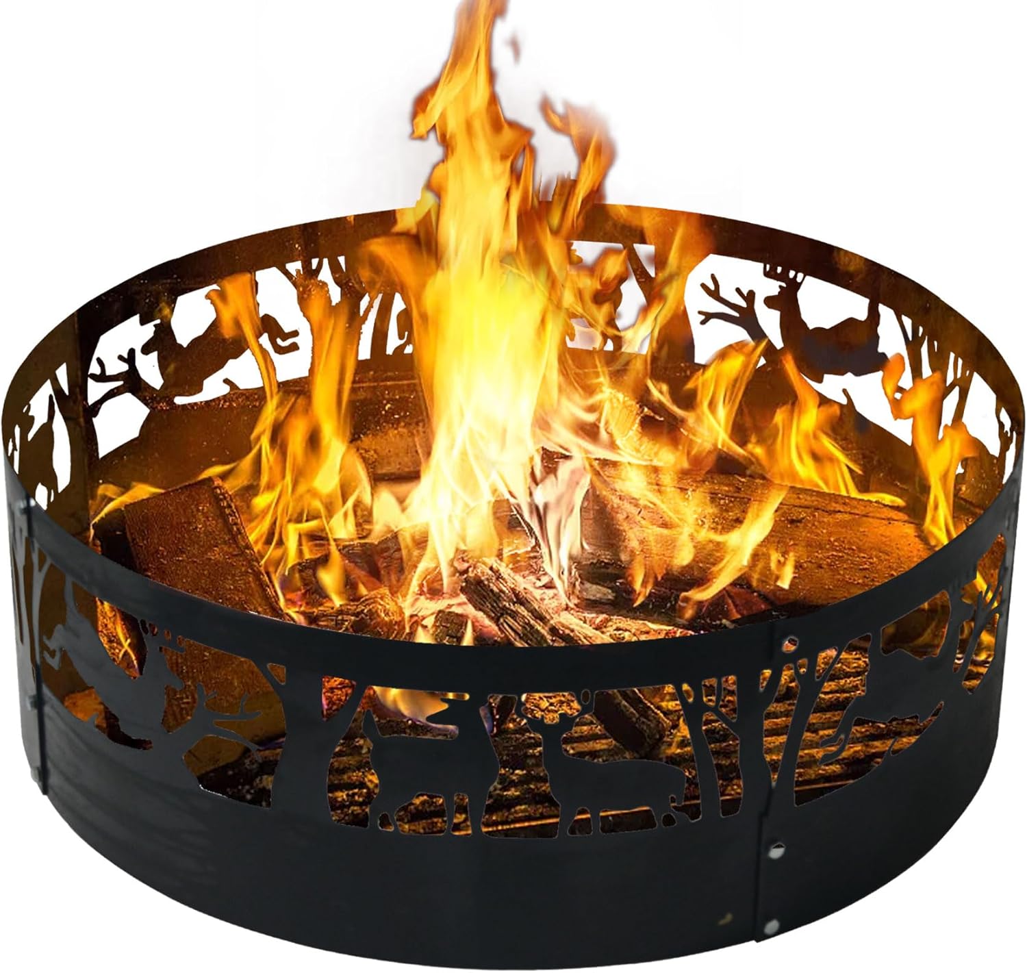 36 Inch Fire Pit Ring for Outside Wood Burning - Heavy Duty Steel Fire Ring Insert Large Round Smokeless Firepit Liner for Camping Backyard/Patio Garden (36x12 Inch)