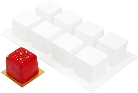 Pastry Tek 8 Cavities Square Cupcake Pans, 10 Oven-Ready Square Molds - Flexible, Freezable, White Silicone Petit Four Molds, Easy Release, For Baking - Restaurantware