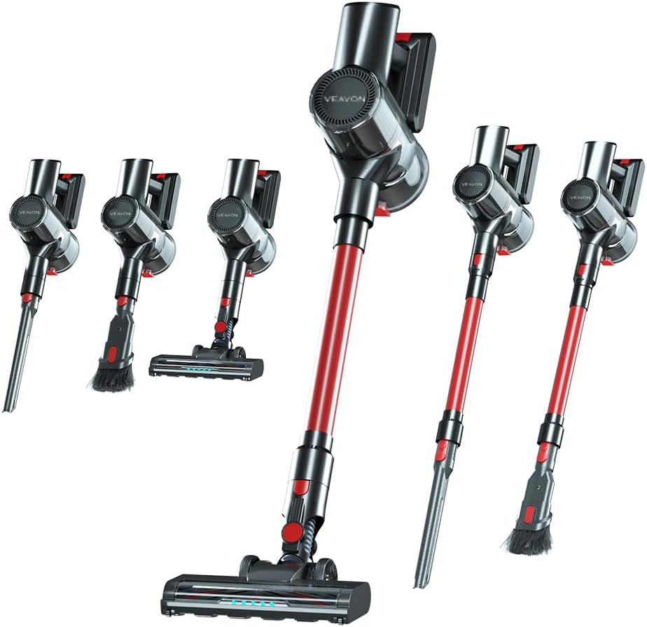 Cordless Vacuum Cleaner for Home, 6-in-1 Lightweight 45KPa Powerful Suction of 45-Min Runtime, Upgrated Green Light Dust Detection for Hard Floors/Carpets/Pet Hair
