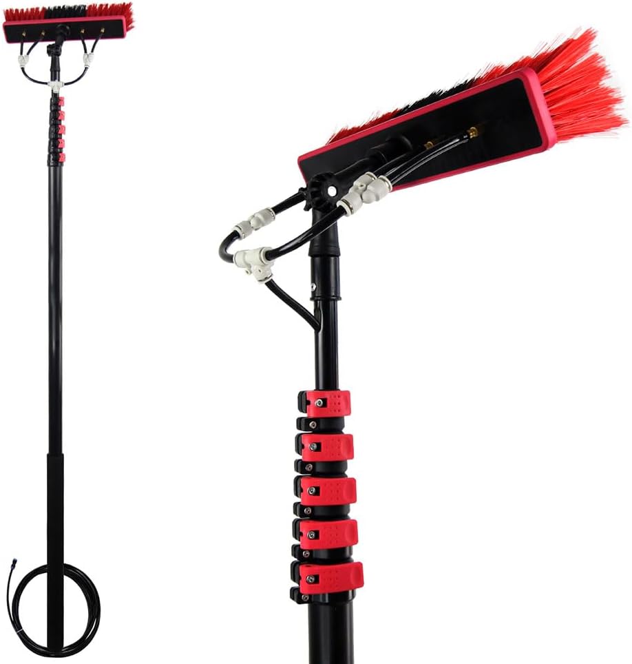 Water Fed Pole Brush, Solar Panel Cleaning Brush and Pole Water Feed Multi Angle, Solar Panel Brush Rotating for High Altitude Car Window Glass Truck Window Wall Cleaning.