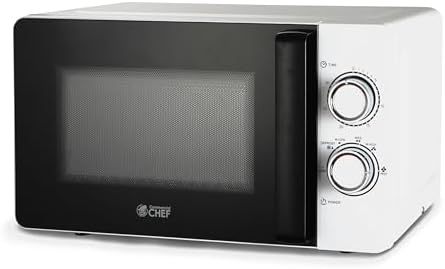 Commercial CHEF Small Microwave 0.7 Cu. Ft. Countertop Microwave with Mechanical Control, White Microwave with 6 Power Levels, Outstanding Portable Microwave with Convenient Pull Handle