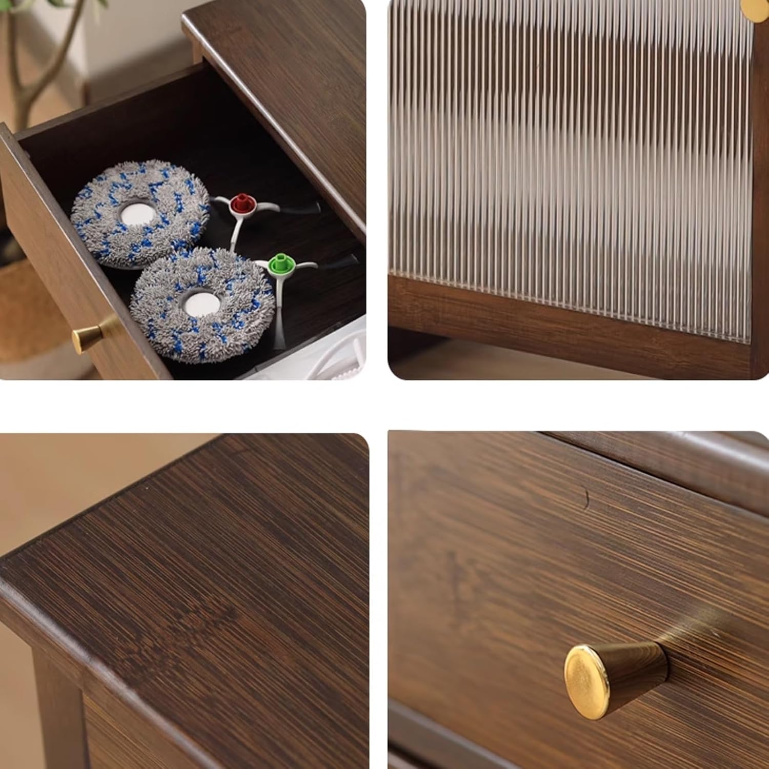 Side Table with Storage Drawers for Self Emptying Robot Vacuum Cleaner, Storage Cabinet with Doors and Shelves for Bathroom End Side Table for Home Office(Natural,Large)