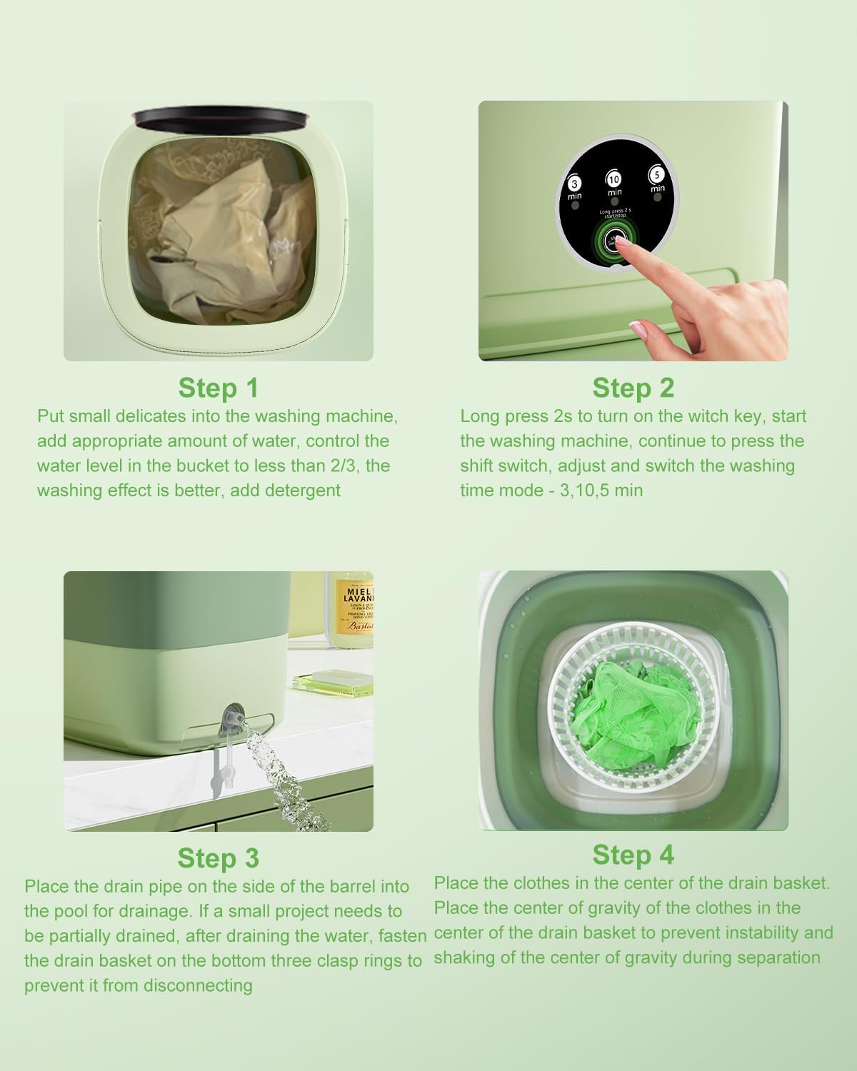 Foldable Mini Washer and Dryer Combo for Apartment,Hotel,Camp,RV,Travel(Green)