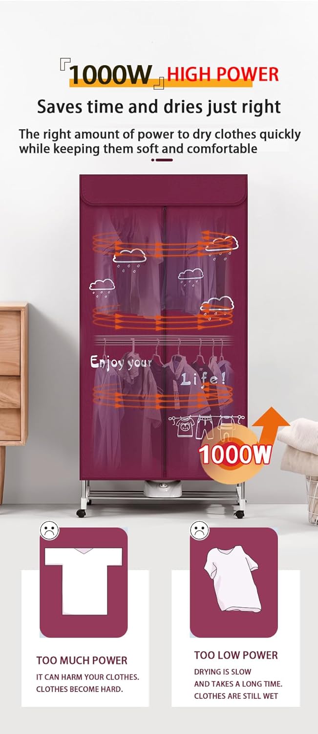 Apartment clothes dryer, Portable Clothes Dryer, Portable dryers for laundry, Mini dryer for clothes, Small portable dryer, Electric Clothes Dryer Machine- US plug(1000W)