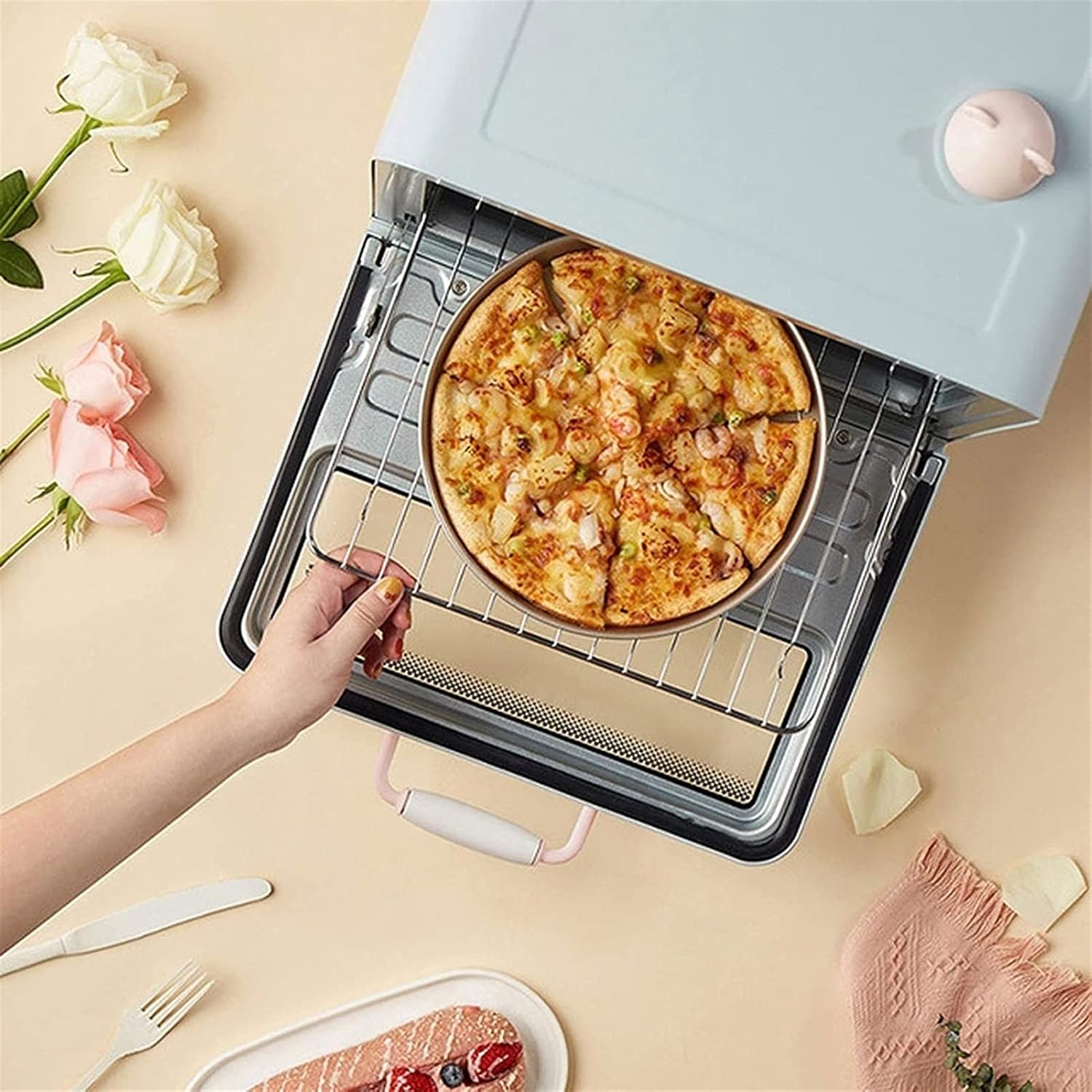 20L Toaster Oven Tabletop Cooking Baking Portable Oven 1200w 60 min Timer 100-250°. Multifunctional Steaming and Baking Machine Automatic Steam Baking Cake