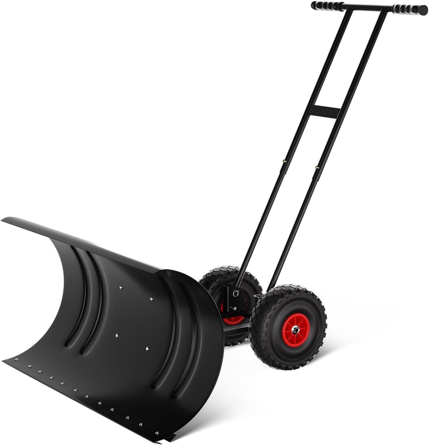29inch Snow Shovel with Wheels,Heavy Duty Push Snow Plow Shovel with Adjustable Blade & Height Handle, Ergonomic Handle & Rubber Wheels for Efficient Removal