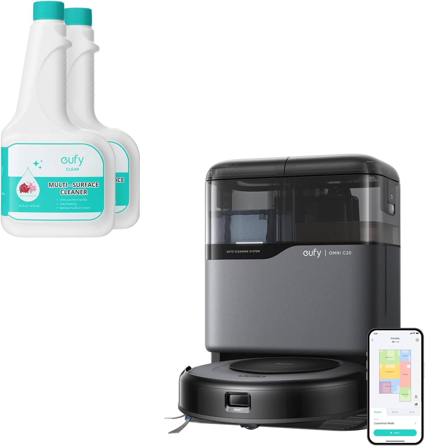 eufy Robot Vacuum Omni C20 with All-in-One Station RoboVac Hard Floor Cleaning Solution (2 Bottles)