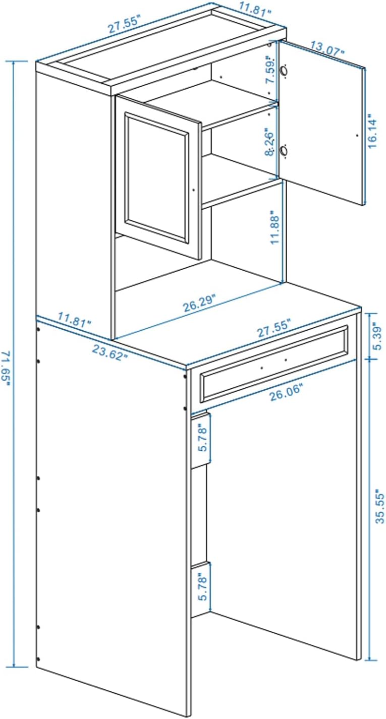 Over The Washer and Dryer Storage Cabinet, Laundry Room Organization and Storage with Adjustable Shelf and Fake Drawer Design, Laundry Room Storage Space Saver (Antique White)