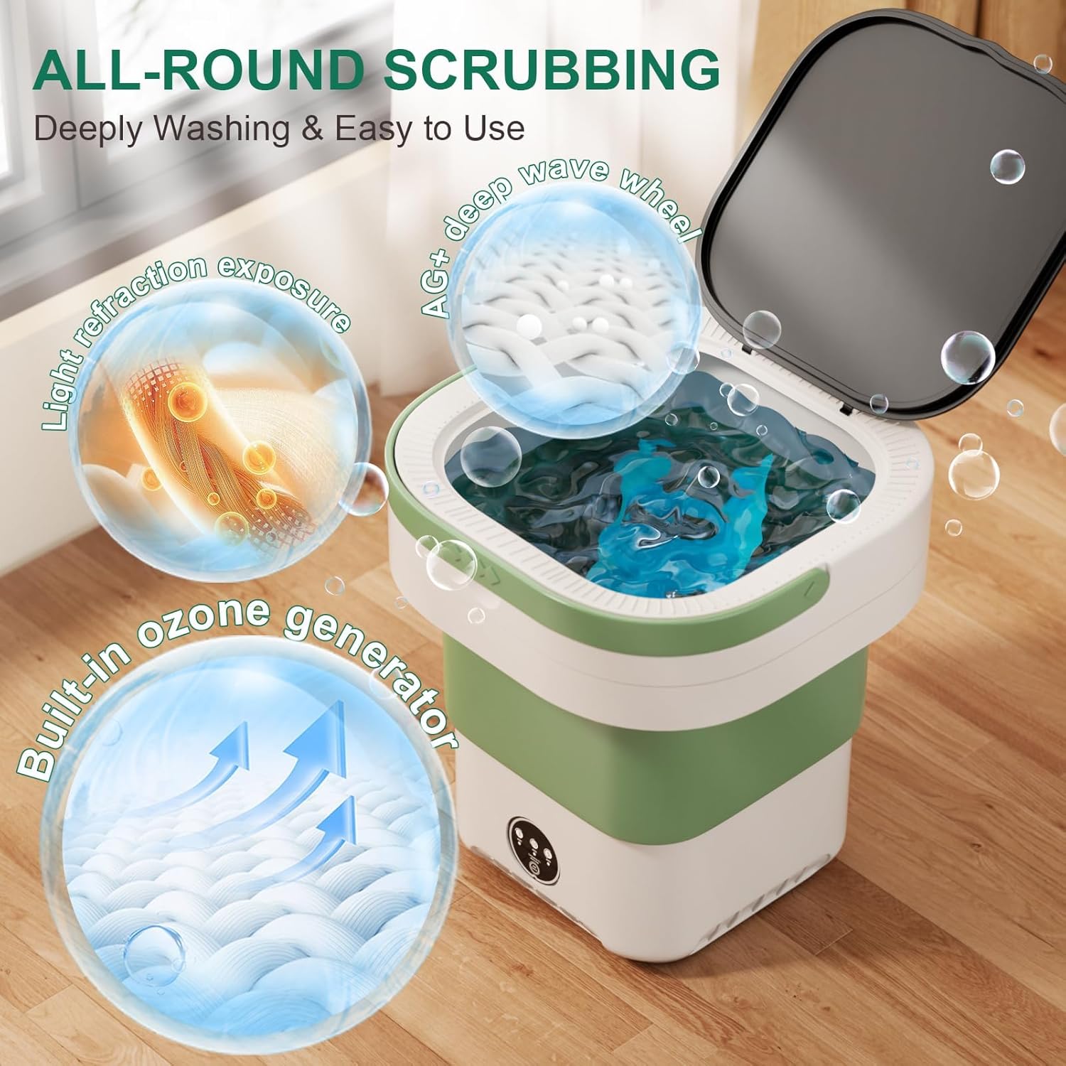 𝗨𝗽𝗴𝗿𝗮𝗱𝗲𝗱 13L Portable Washing Machine, Large Capacity Foldable Mini Washer and Spin Dryer with Deep Cleaning of Underwear, Baby Clothes and Small Clothes for Apartments, Dorm,RV, Travel