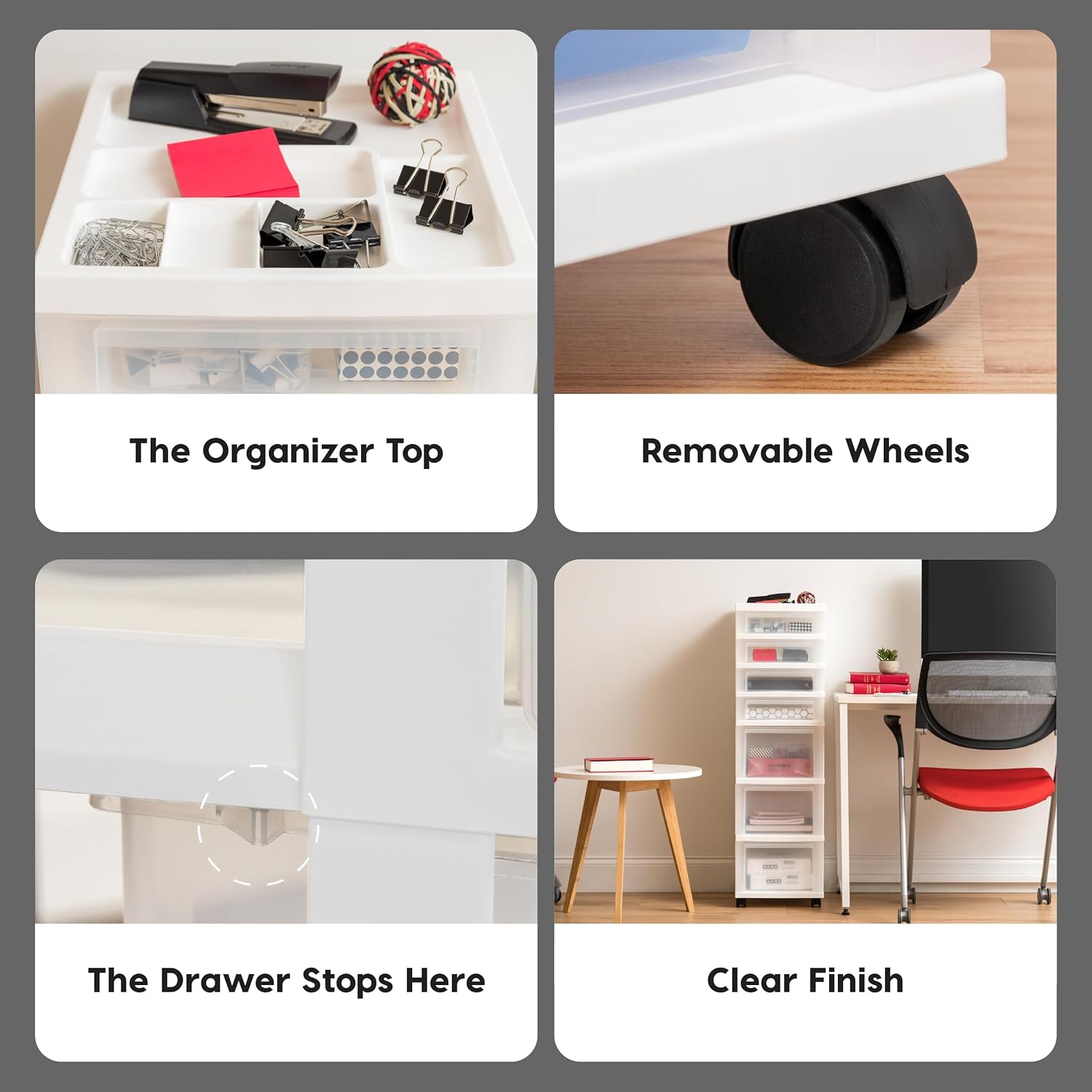 IRIS USA Plastic Drawer Storage Organizer Rolling Cart, with Wheels Casters, 7-Drawers, for Art Craft Supplies Bathroom Dorm Bedroom Laundry Room, White/Clear