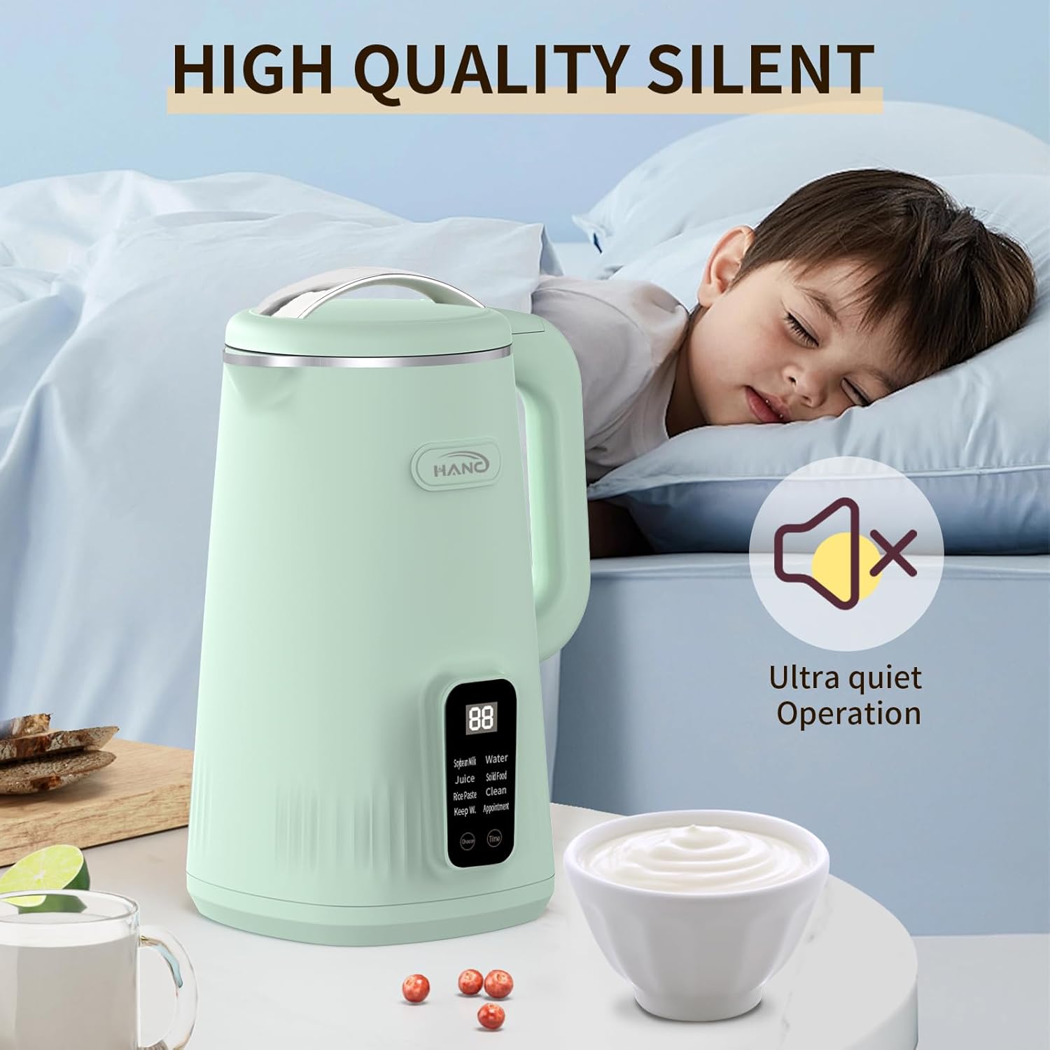 HANC Automatic 8-in-1 Nut Milk Maker Machine, 28oz Quiet Operation Soy Milk Maker, Homemade Almond, Coconut, Juice & Soup, Delay Start/Keep Warm/Self-Cleaning/Boil Water (Cyan)