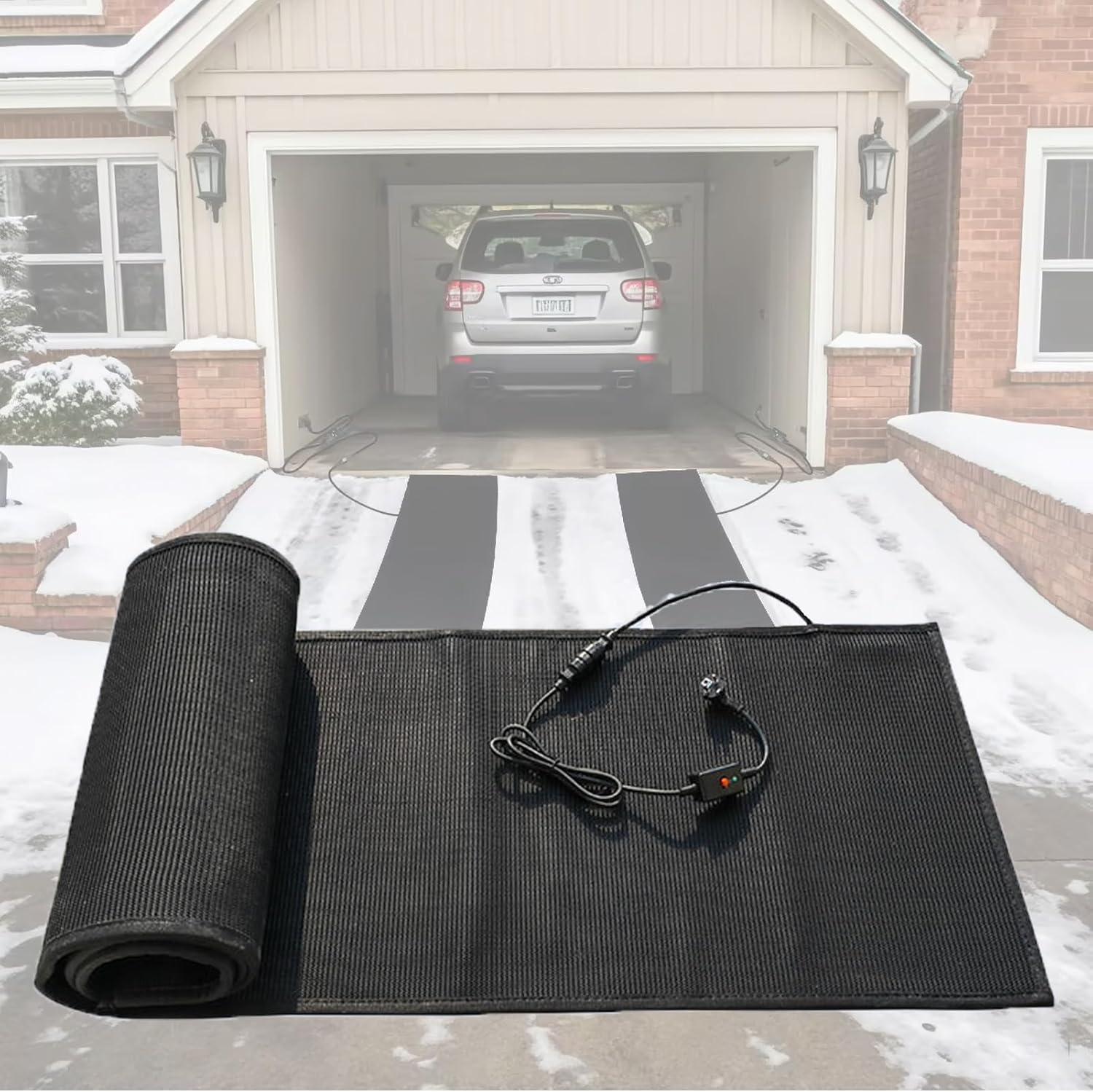 2x10ft Heat Track Heated Snow Melting Mats,Heated Snow Melting Mats for Driveway Walkways, No-Slip Rubber Heated Driveway Pad Snow and Ice Melting Mat