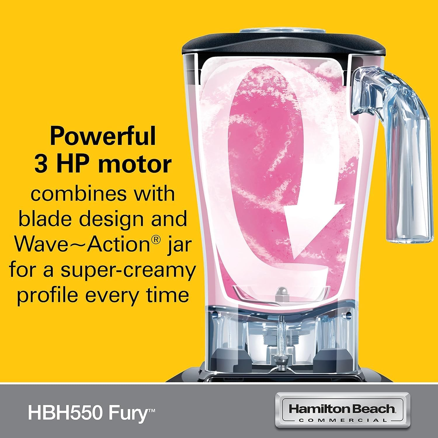 Hamilton Beach Commercial HBH550 The Fury Blender, 3 hp, 2 Speeds, Pulse, 64 oz./1.8 L Cutter Assembly Polycarbonate Container, 18.04