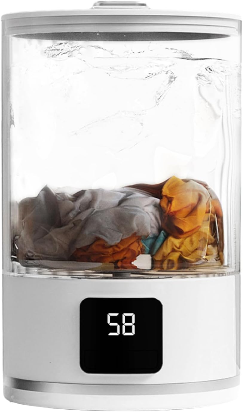 Mini Portable Washing Machine for Underwear – Rechargeable Travel Washer with LED Display, Compact Laundry Cup Washing Machine for Small Clothes, Home or Camping Use (White)