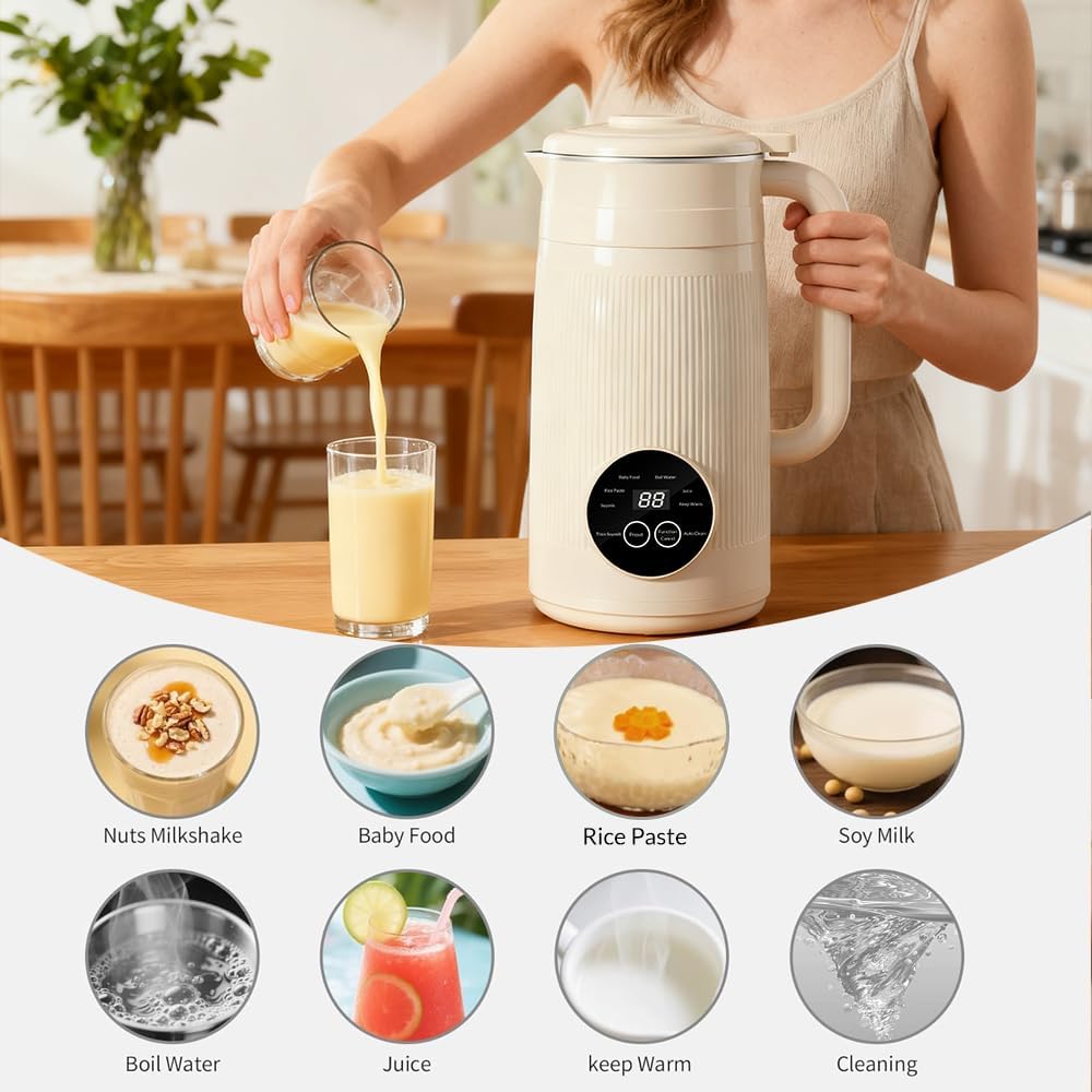 8 in 1 Nut Milk Maker Machine, 50oz Automatic Soy Milk Maker Blender for Homemade Soy, Almond, Oat, Coconut, Plant Based Milks, Milkshake, and Juice with 12H Delay Start/6H Keep Warm/Auto Clean, White