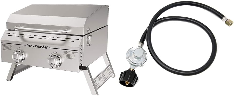 Megamaster 2-Burner 16,000 BTU Grill Bundle with Gas One 3 ft Propane Hose and Regulator for Fire Pits and Grills