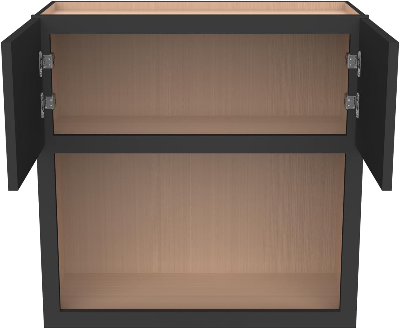 Solid Wood RTA Wall Microwave Cabinet with Open Shelves – Shaker Style, Space-Saving Kitchen Pantry Storage, Durable and Versatile Wall-Mounted Organizer (NT-Charcoal Black, 30