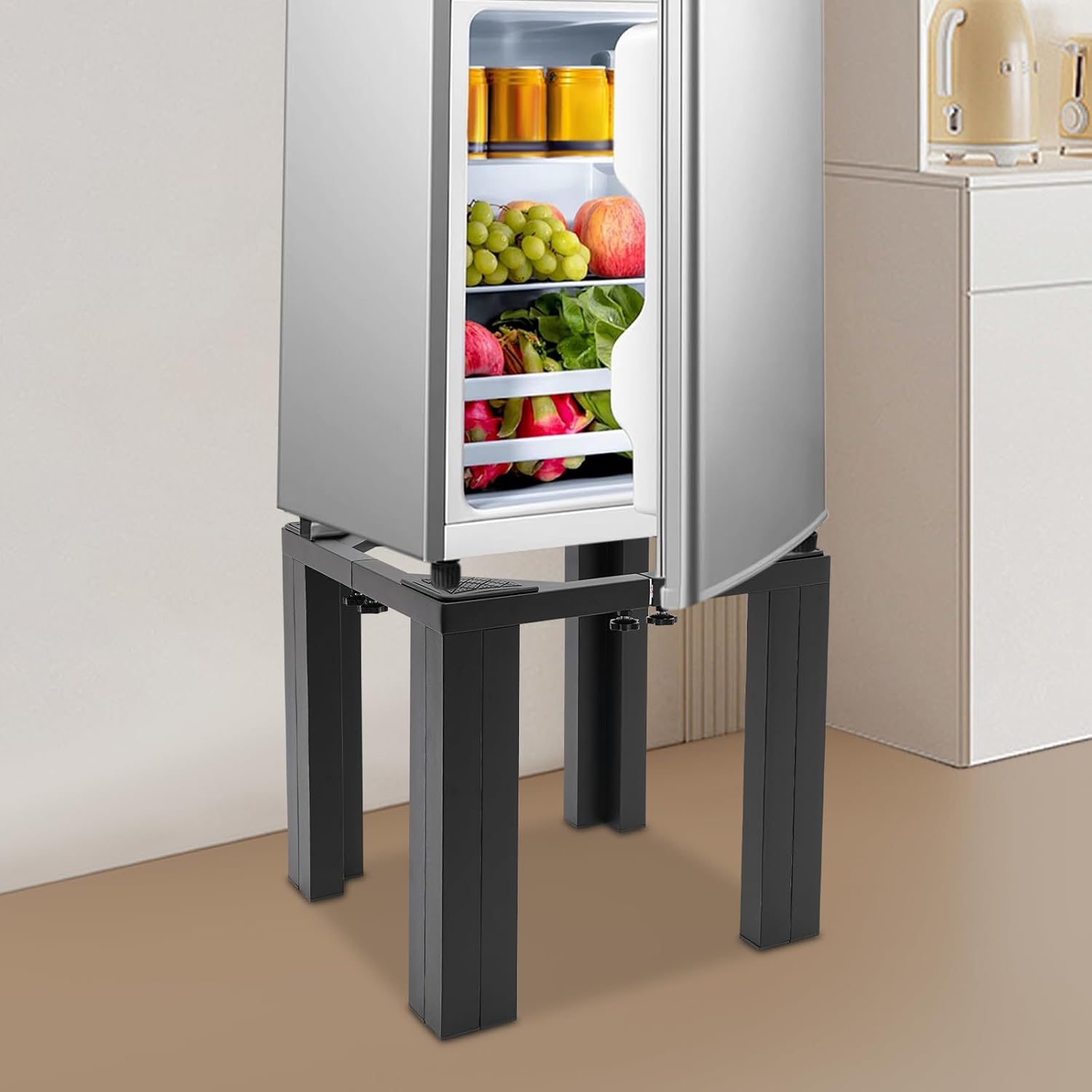 Stainless Steel Washing Machine Stand, Floor Standing Washing Dryer Stand, Adjustable Washer Dryer Refrigerator Base, Used for Bathrooms, Laundry Rooms, Balconies, Apartments, ect (Black)