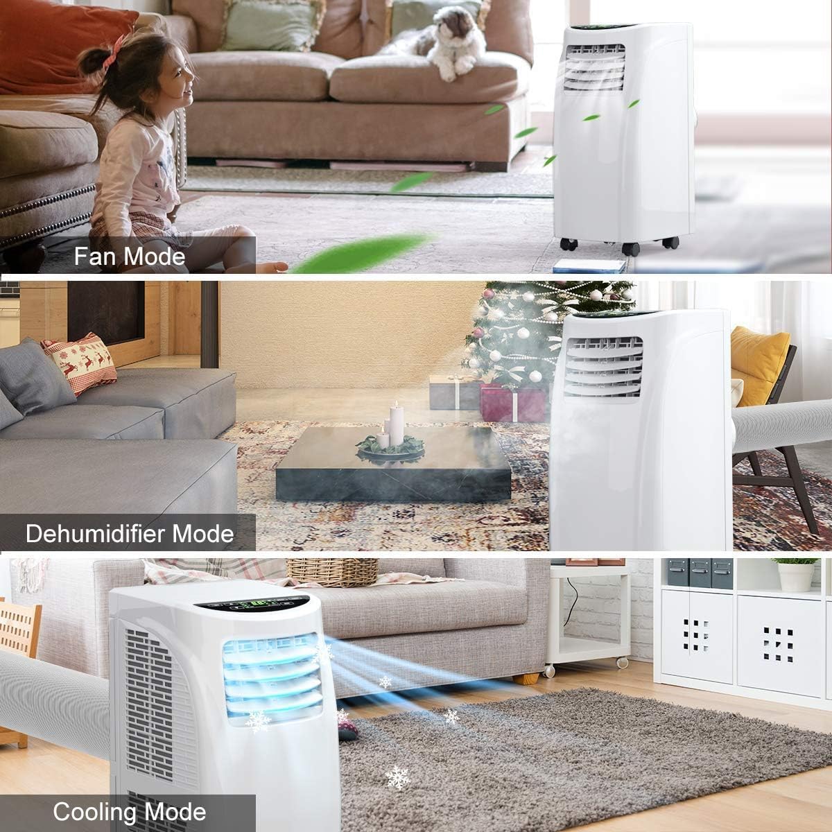 GOFLAME Portable Air Conditioner, 8000 BTU Conditioner Unit with Remote Control Dehumidifier Function, 4 Caster Wheel, Sleep Mode and 2 Fan Speed, Quiet AC window for rooms White
