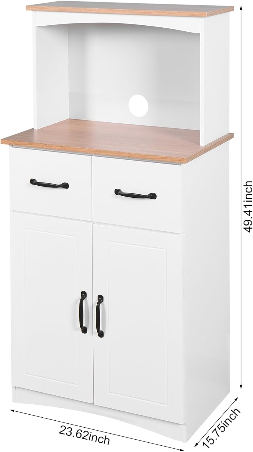 Microwave Stand with Storage, Kitchen Pantry Storage Cabinet with Drawer and Adjustable Shelf, Microwave Cabinet with Open Space for Kitchen, Dining Room, White
