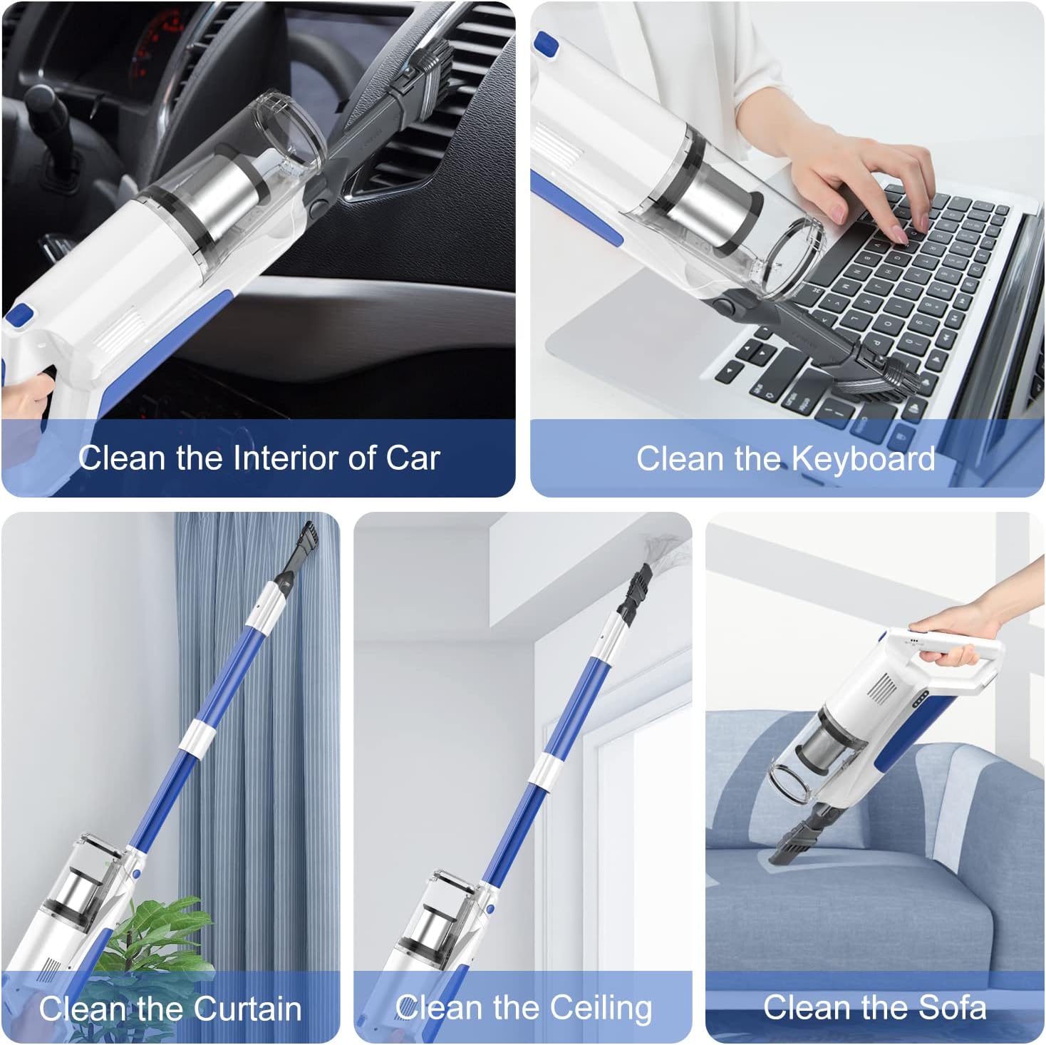 whall Cordless Vacuum Cleaner,55mins Runtime for Home,Stick Vacuum with Powerful Suction,Brushless Motor,Lightweight,Vacuum Cleaners for Pet Hair Carpet Hard Floor.Blue