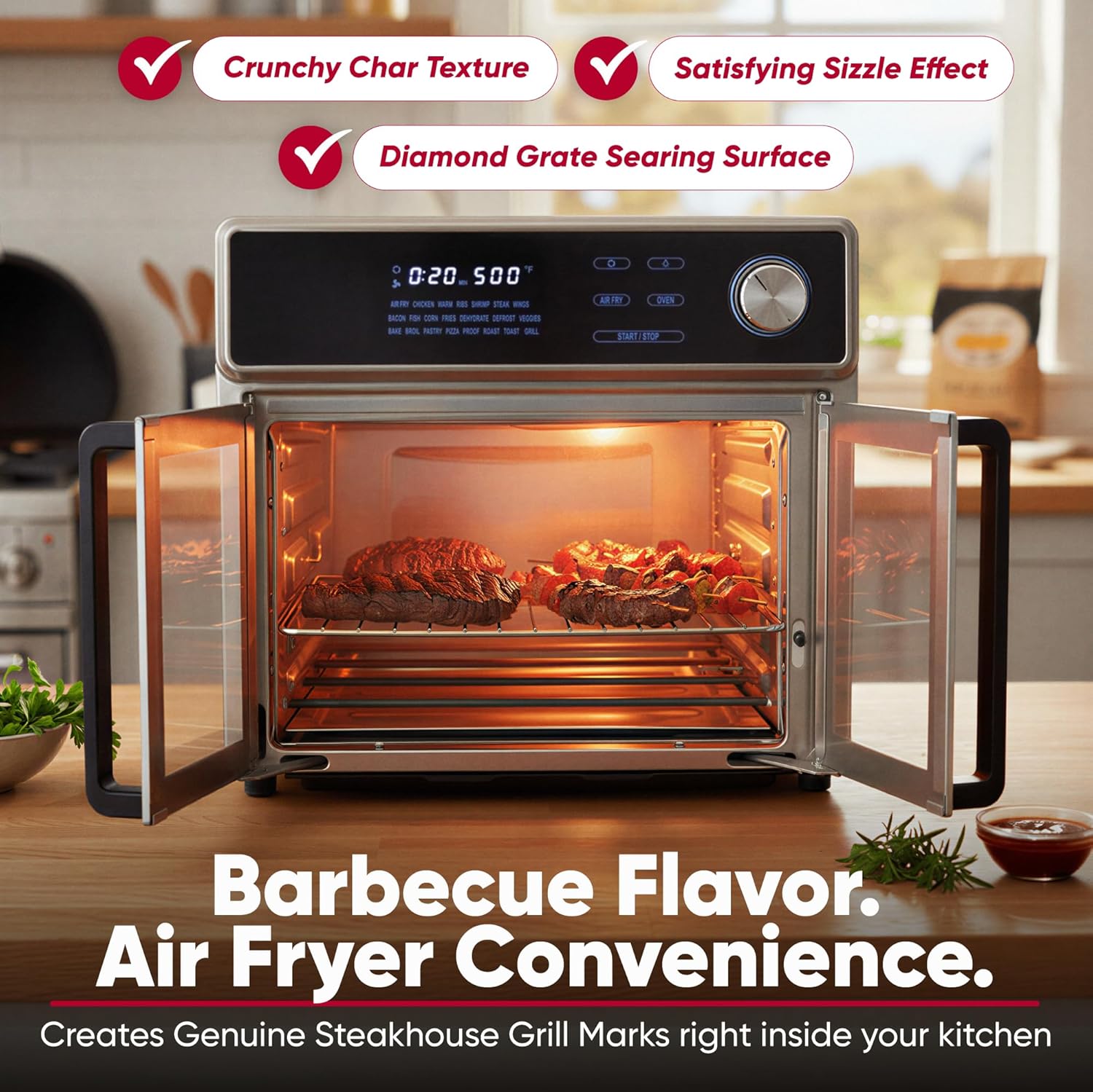 Large Air Fryer Oven 26-Quart |10-in-1 Countertop Stainless Steel Toaster Oven Combo | Non Toxic Family Size Air Fryer - Frying, Baking, Toasting, Dehydrating, Rotisserie | 1700W 360° Heating