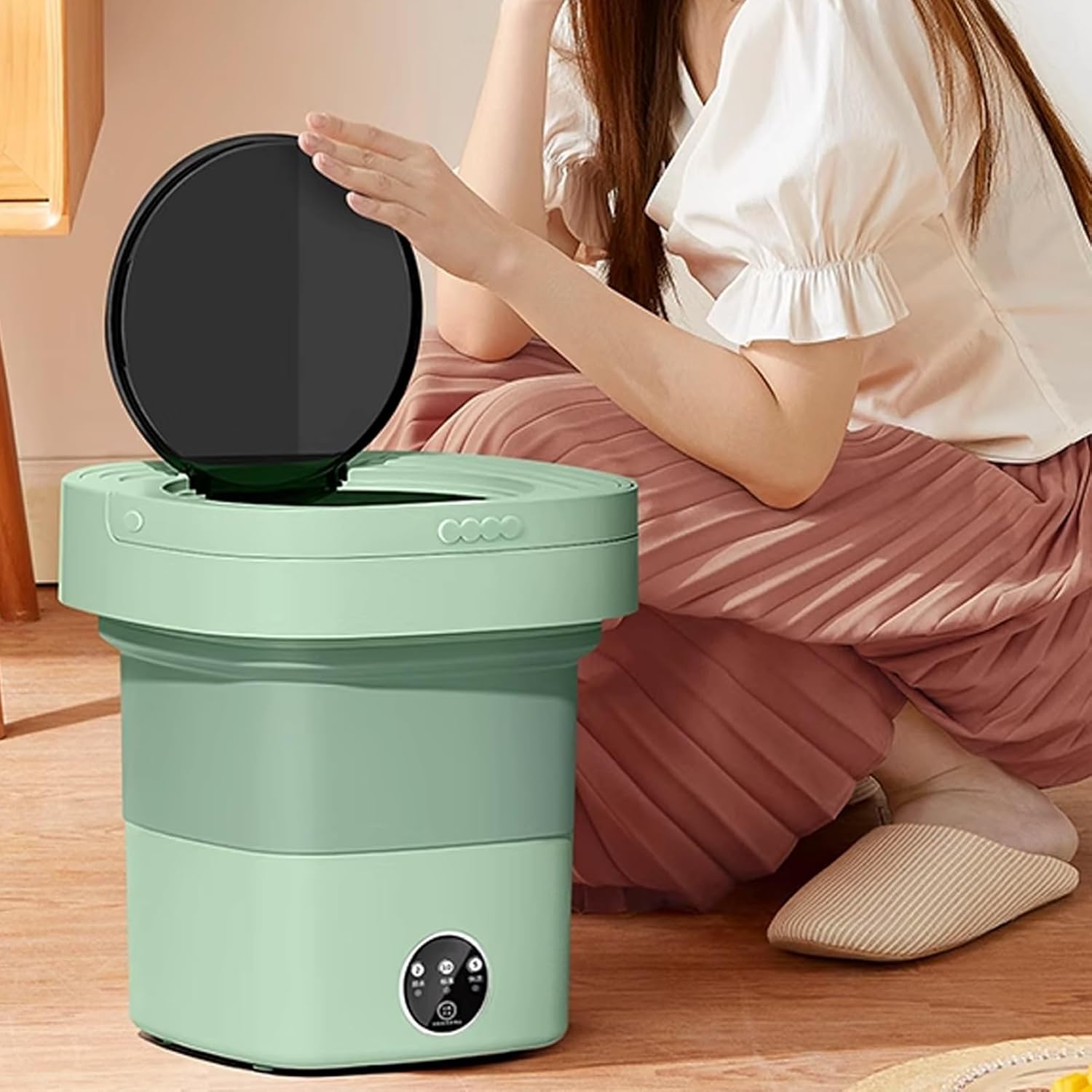 Portable Washing Machine, 17L Mini Washing Machine Foldable With Drain Basket And Blue Light With 3 Cleaning Modes, Small Collapsible Laundry Machine, for Baby Clothes, Underwear, Travel & Camping(Pin