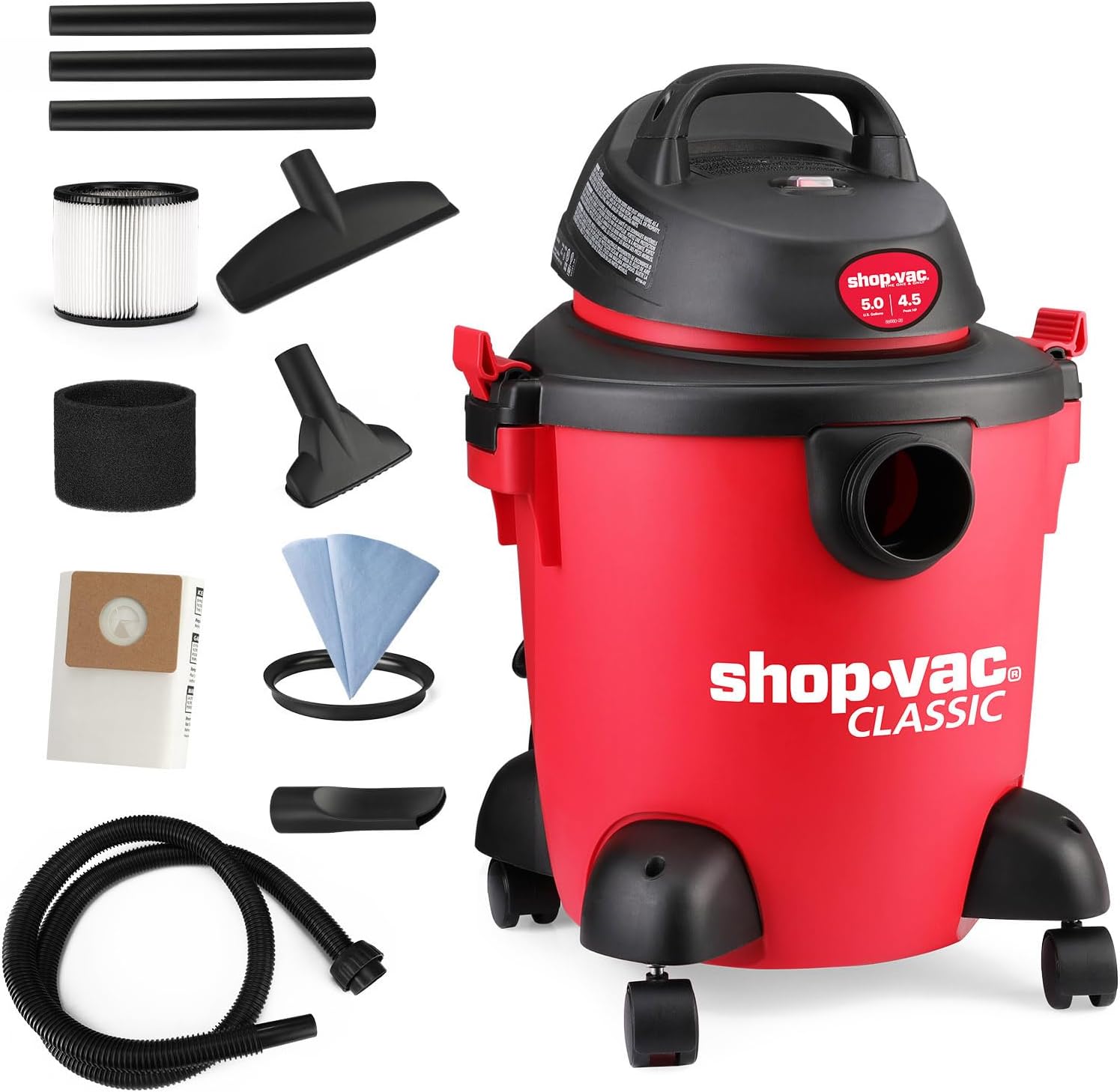 Shop-Vac 5 Gallon 4.5 Peak HP Wet/Dry Vacuum, Portable Heavy-Duty Shop Vacuum 3 in 1 Function with Attachments for House, Garage, Car & Workshop, 5971536