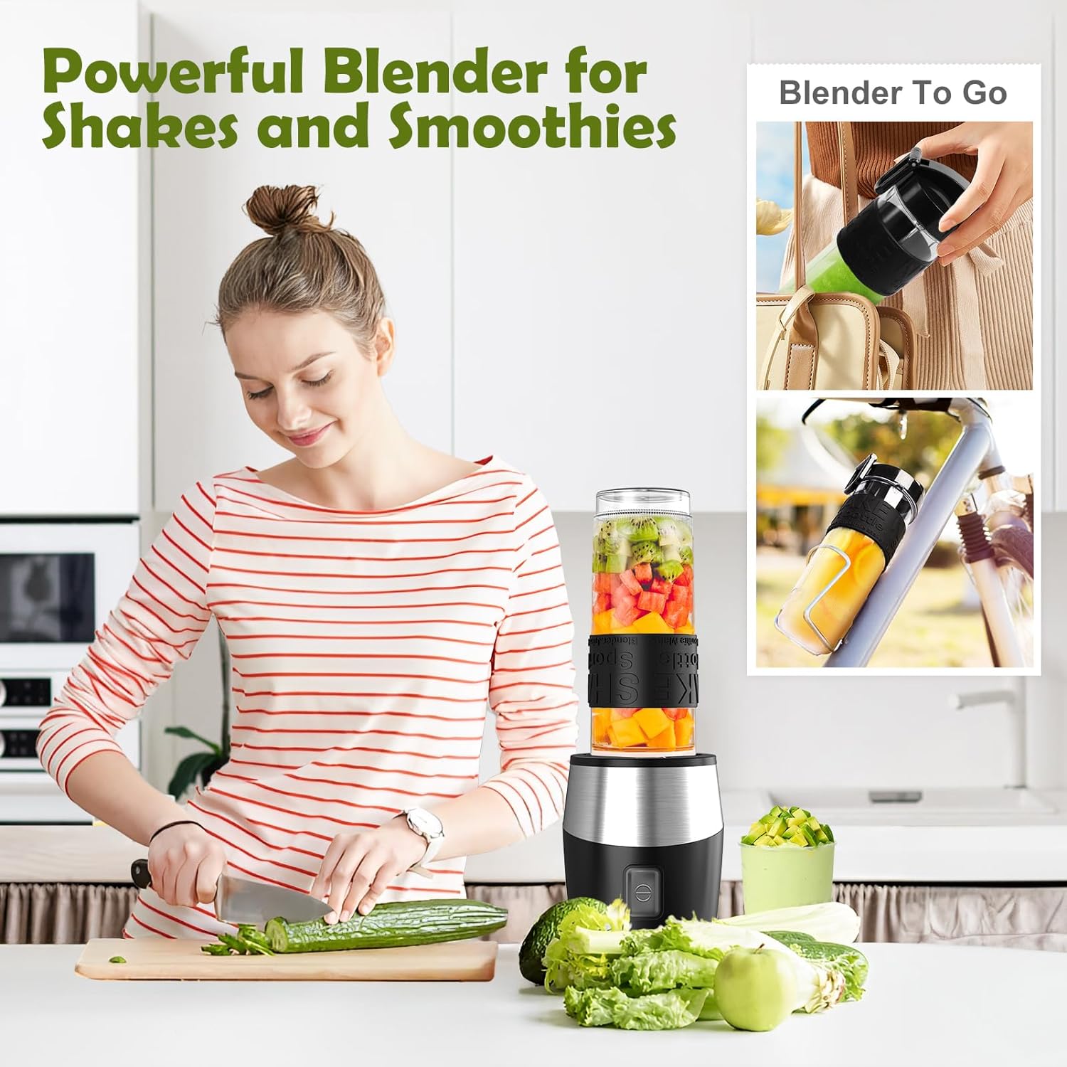 Blender and Food Processor Combo, Personal Blender for Shakes and Smoothies, Suitable for Kitchen, Home, 700W Electric Blender with Mixer Grinder/Chopper