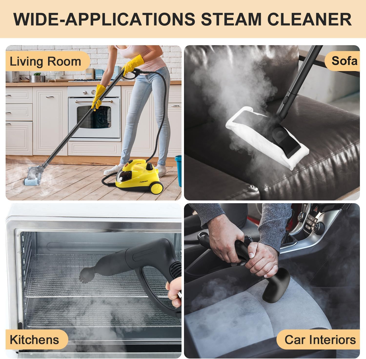 1500W Multipurpose Steam Cleaner, 1.5L Steam Cleaner for Home with 25 Accessories, 16.4ft Power Cord Portable Steamer, Fast Heat-up for Chemical Free Cleaning for Carpet Floors Windows Cars