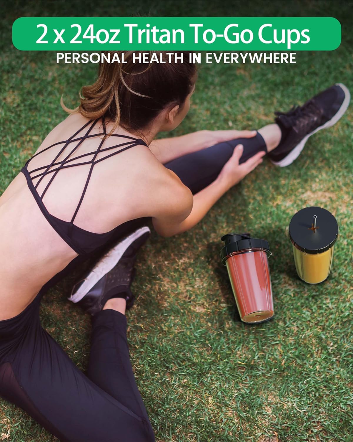 Real 900W Watts Smoothie Blender for Shakes and Smoothies, 7 in 1 Set Personal Blender, Germany 3D Stainless Steel 6-Leaves Blades Smoothie Maker with 2 Pieces 24 OZ Tritan Sport Cups