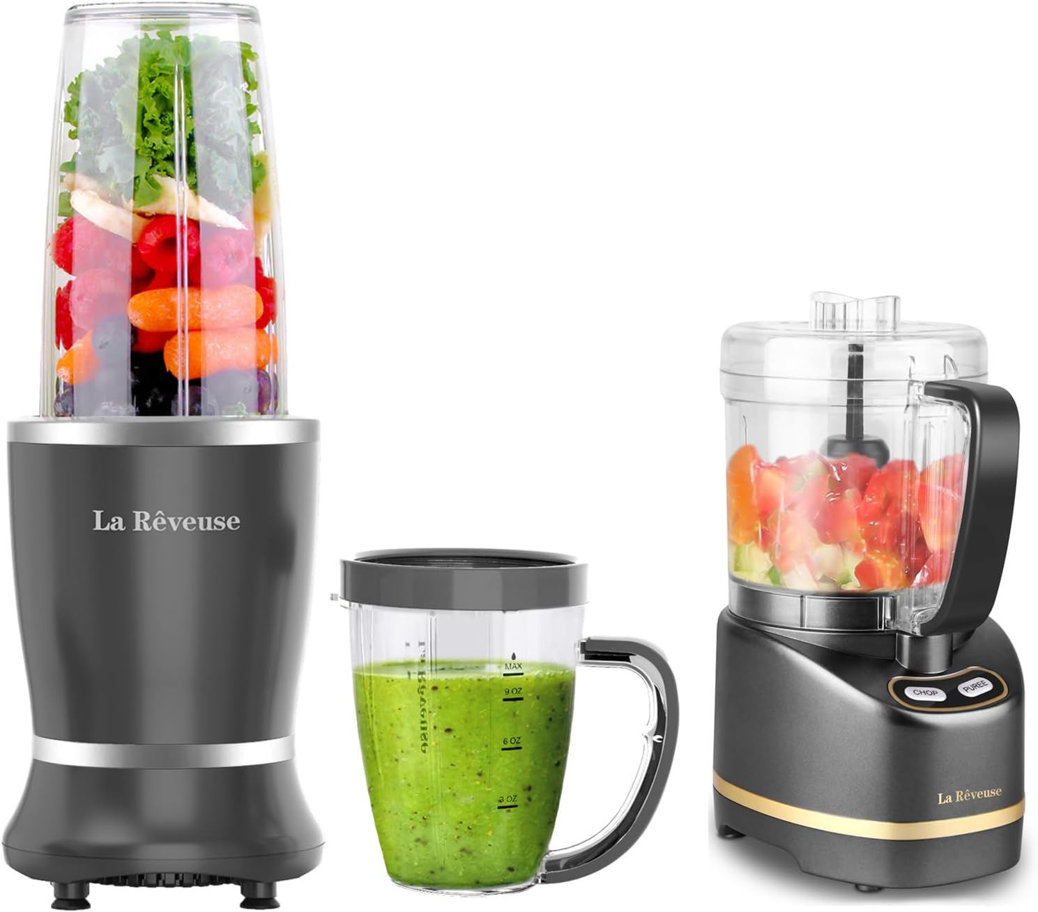 La Reveuse 250W Smoothie Blender (Black) + La Reveuse 2-Cup Small Food Chopper (Metallic Grey)