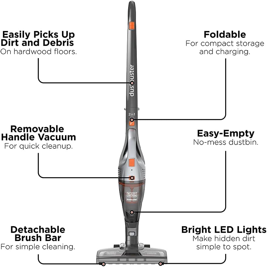 BLACK+DECKER Powerseries Cordless Stick Vacuum Cleaner & Hand Vac, 2-in-1, Titanium Gray (HSVB420J)